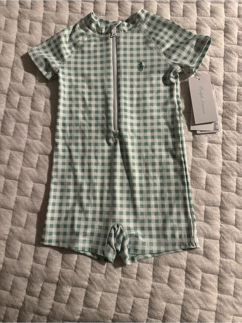 Ralph Lauren Baby boys Gingham One Piece Swimsuit 9-12M UPF 50 NWT